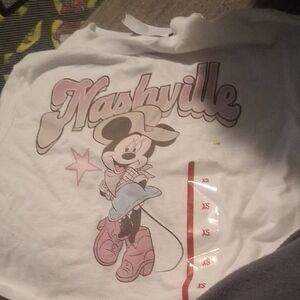 Disney Kids Nashville Minnie Mouse Tee – White & Pink (XS)